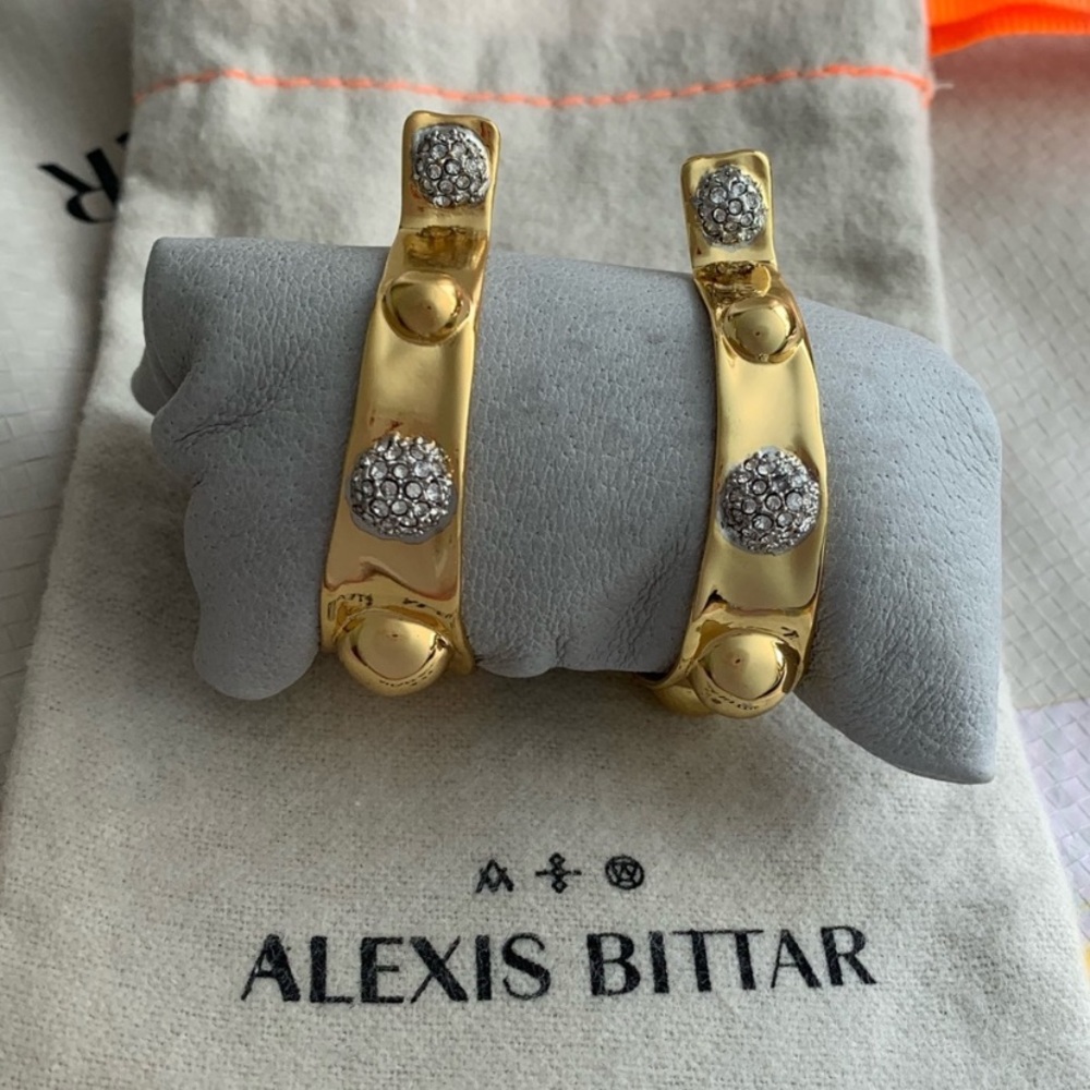 ALEXIS BITTAR • Large Gold Molten Metal Dot Pavé Crystal Studded Hoop Earrings - Picture 10 of 12